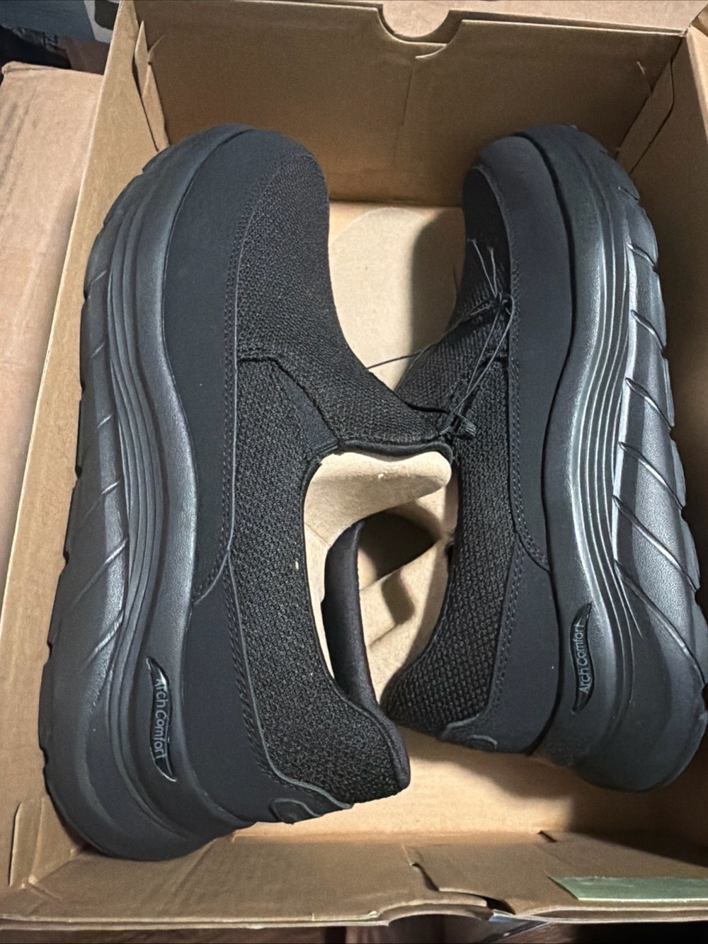 Skechers Arch Comfort Flex Mens Black Slip On Walking Shoes 66751S Size 11
